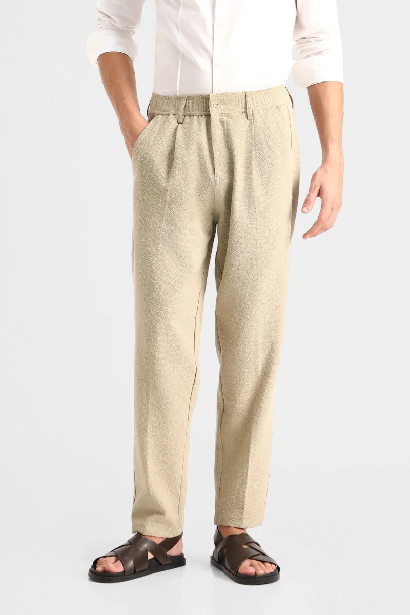 Snitch Khaki Textured Stretch Trousers for Men | Best Price UAE